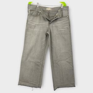 Womens Madewell Low Rise Super Wide Leg Gray Jean Raw Hem Size 30" Waist